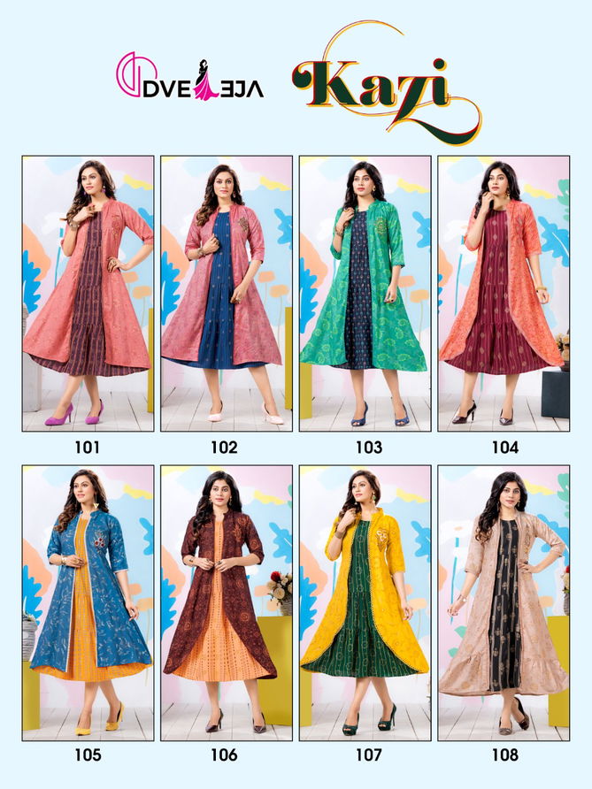 Dveeja Kazi Fancy Designer Regular Wear Rayon Kurti With Jacket Collection